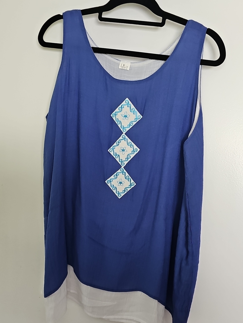 Women’s Royal Blue Layered Embroidered Tank Top
